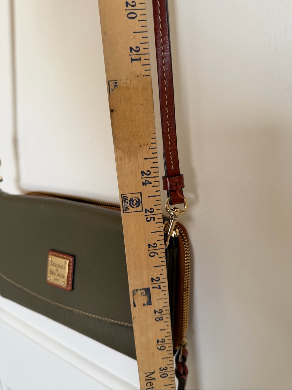 Dooney & Bourke Olive Pebbled Leather Crossbody with Brown Trim - Picture 11 of 15